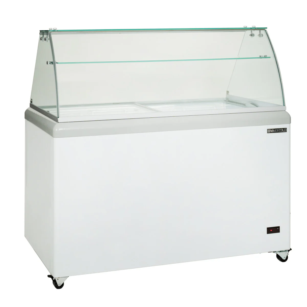 Maxx Cold X-Series Ice Cream Dipping Cabinet Freezer with Curved Glass Sneeze Guard