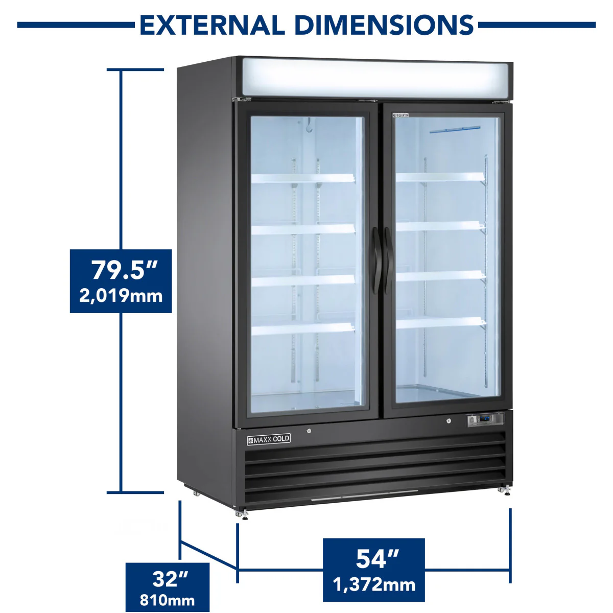 Maxx Cold 54" Double Door Merchandiser Refrigerator, Free Standing, 48 Cu. Ft. - Image 3
