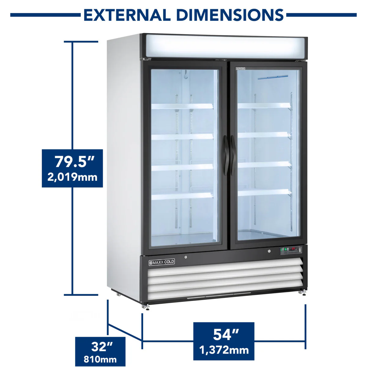 Maxx Cold 54" Double Glass Door Merchandiser Refrigerator, Free Standing, 48 Cu Ft - Image 3