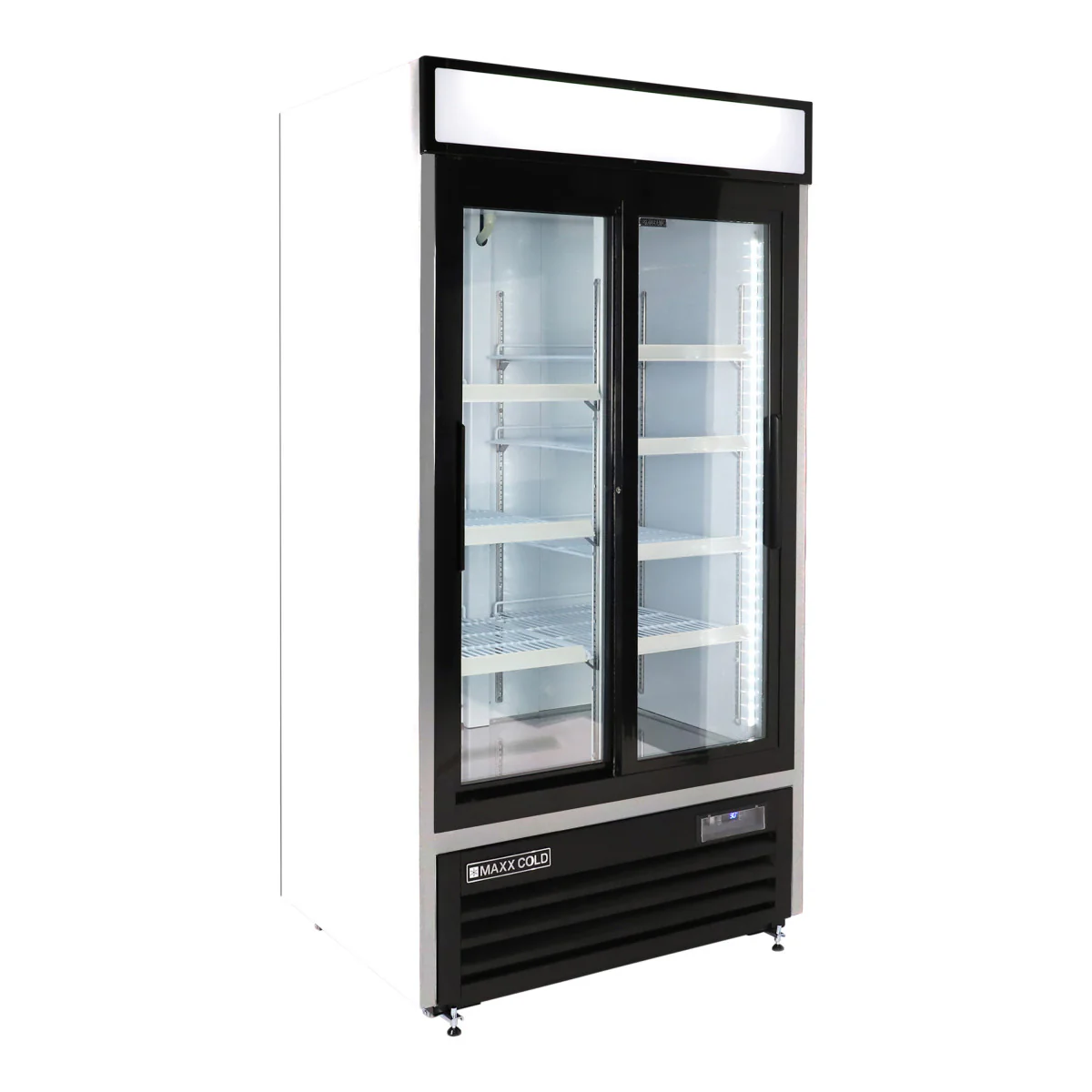 Maxx Cold Narrow Width Sliding Glass Door Merchandiser Refrigerator, Double Door
